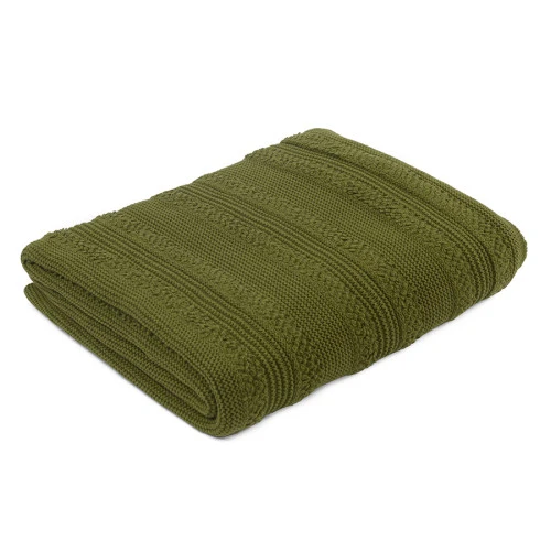 Плед из хлопка с буклированной вязкой оливкового цвета из коллекции essential, 130х170 см