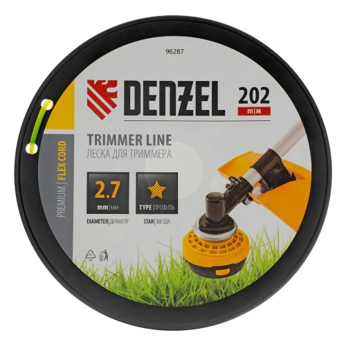 Леска для триммера звезда, 2,7мм х 202м, на DIN катушке FLEX CORD Denzel