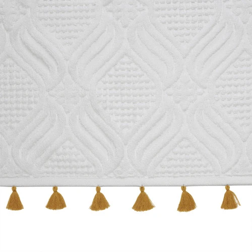 Полотенце банное белое, с кисточками цвета карри из коллекции essential, 70х140 см