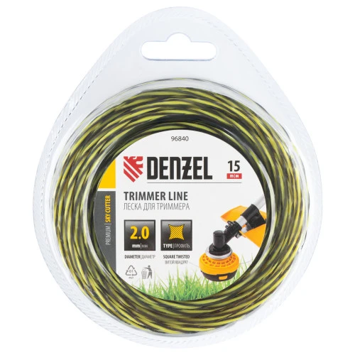 Леска для триммера двухкомпонентная витая квадратная, 2,0мм х 15м, блистер SkyCutter Denzel