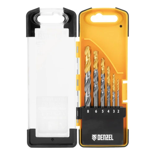 Набор сверл по металлу, 2-8мм, Р6М5К8-TiN, Golden Tip, 6 шт Denzel