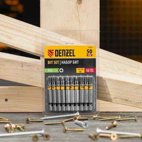 Бита PZ3х50, сталь S2, шестигранный профиль, 10 шт. Е 6,3 Denzel