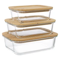 Набор контейнеров для запекания и хранения eco store с крышками из бамбука, 3 шт.