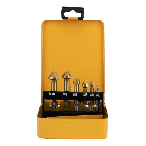 Набор зенковок, HSS, M3-M10, 6 шт, металл. кейс // Denzel