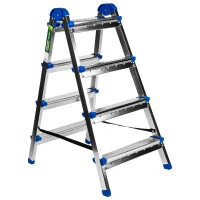 Стремянка двухсторонняя 4 ступени, сталь профиль, стальные ступени, Сибртех