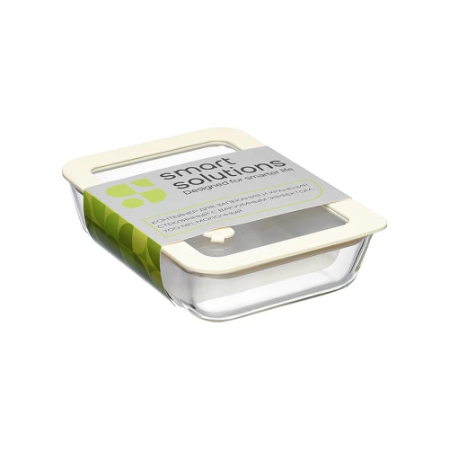 Контейнер для запекания и хранения стеклянный с вакуумным эффектом, 700 мл, молочный