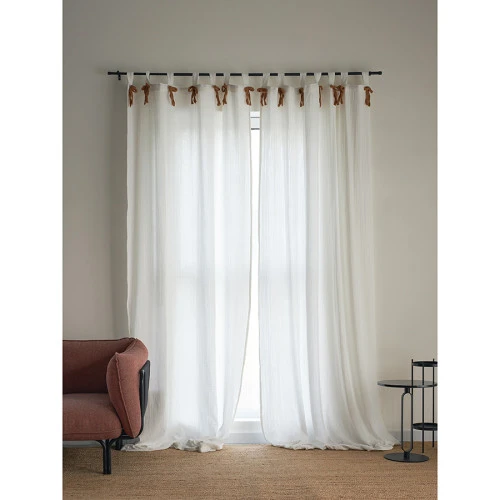 Штора из муслина с декором цвета карри из коллекции essential, 150х290 см