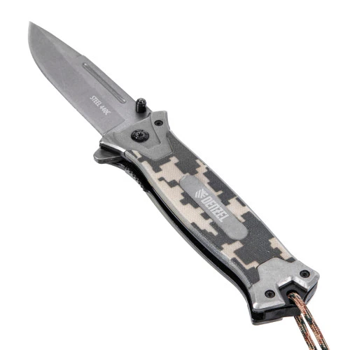 Нож складной, многоцелевой, системы Liner-Lock, с накладкой G10 на прямой рук-ке+стеклобой Denzel