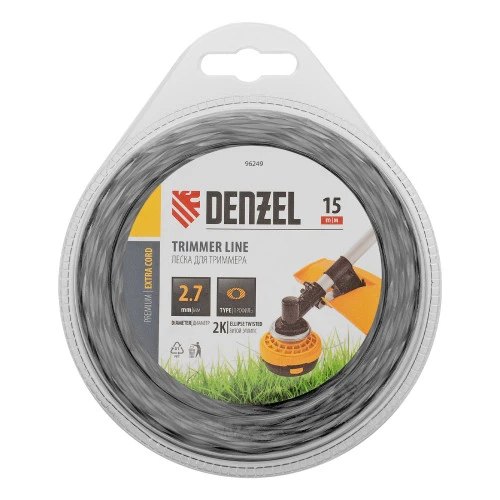 Леска для триммера двухкомпонентная эллипс, 2,7мм х 15м, блистер EXTRA CORD,  Denzel