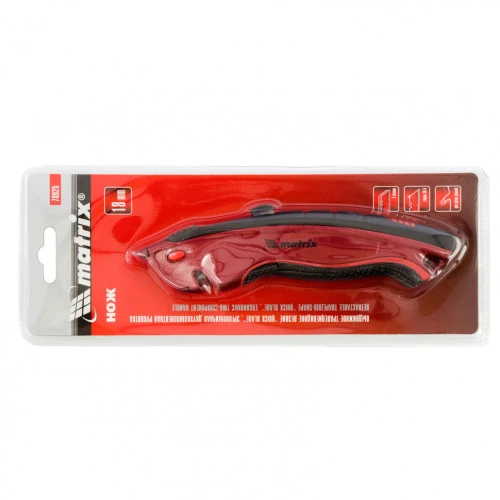 Нож, 19 мм, выдвижное трапециевидное лезвие "Quick blade", эргономичная двухкомпонентная рукоятка, 3 лезвия Matrix