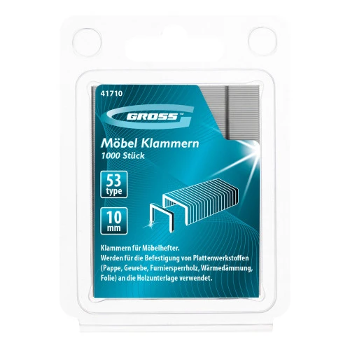 Скобы, 10 мм, для мебельного степлера, усиленные, тип 53, 1000 шт Gross