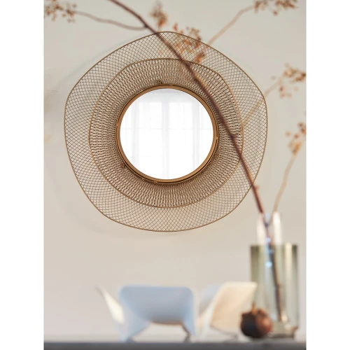 Зеркало настенное vinger, D79 см, бежевое/золотое