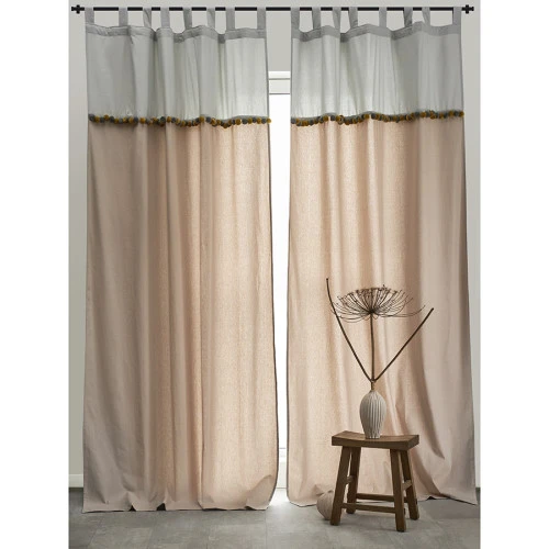 Штора из хлопка с помпонами бежево-серого цвета из коллекции essential, 150х290 см