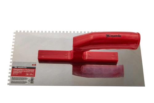 Гладилка из нержавеющей стали, 280 х 130 мм, зеркальная полировка, пластмассовая ручка, зуб 4 х 4 мм Matrix