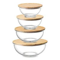 Набор из 4-х стеклянных мисок eco store с крышками из бамбука