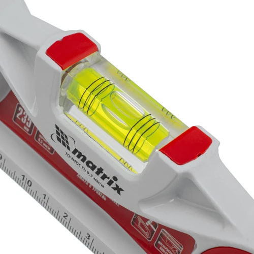 Уровень алюминиевый литой, фрезерованный, 3 глазка, две ударные площадки, 235 мм Matrix