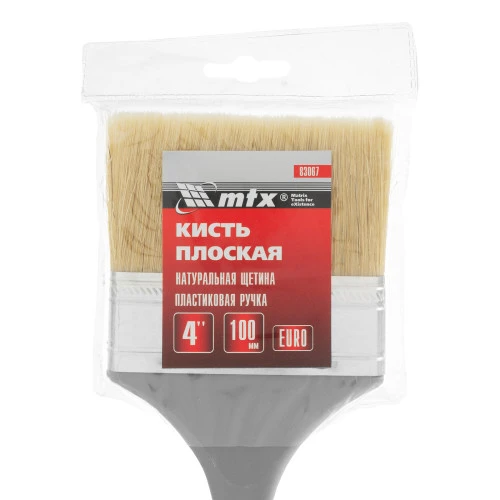 Кисть плоская "Евро" 4", натуральная щетина, пластмассовая ручка MTX