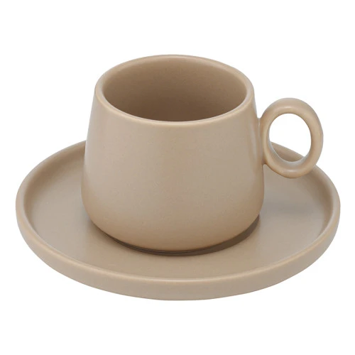 Набор из двух чашек с блюдцами бежевого цвета из коллекции essential, 120 мл
