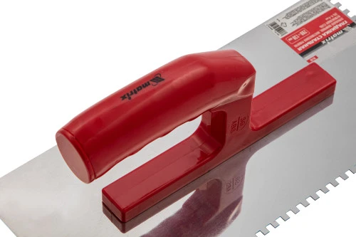 Гладилка из нержавеющей стали, 280 х 130 мм, зеркальная полировка, пластмассовая ручка, зуб 4 х 4 мм Matrix