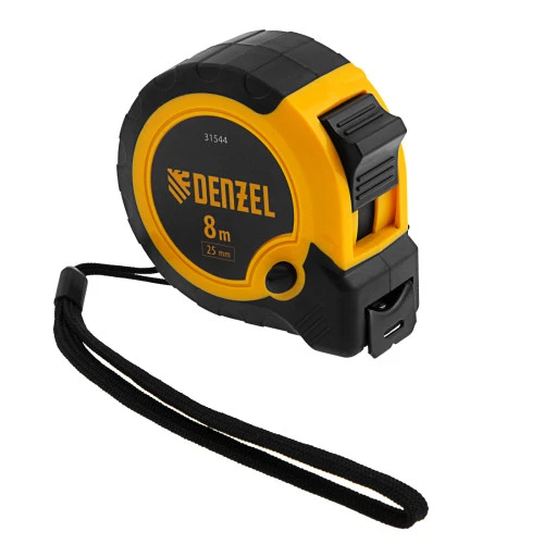 Рулетка 8м х 25мм, двухкомп. корпус, кнопка-пауза Denzel