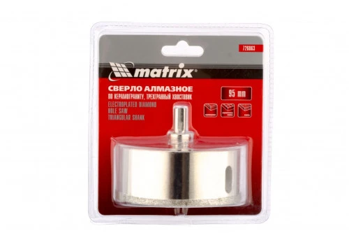 Сверло алмазное по керамограниту, 95 х 67 мм, трехгранный хвостовик Matrix
