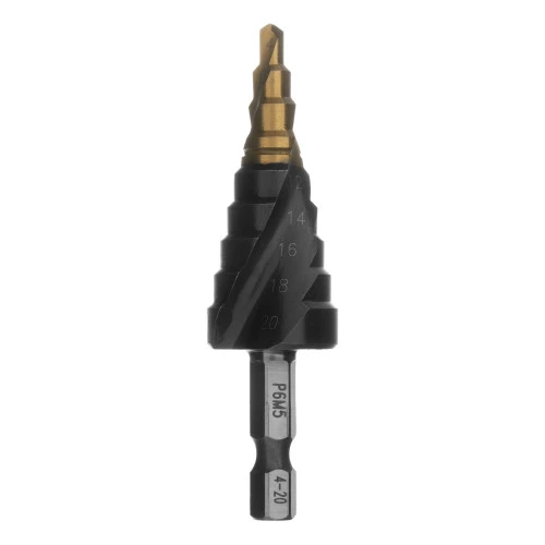 Сверло ступенчатое 4-6-8-10-12-14-16-18-20 мм, Р6М5, 6-гр. хвостовик Denzel