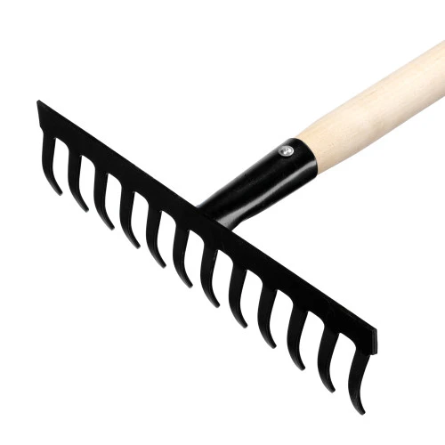 Грабли стальные, 300х1300 мм, 12 прямых зубьев, деревянный черенок, Сибртех