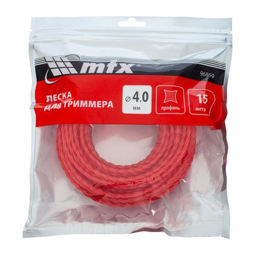 Леска для триммера витой квадрат 4,0 мм х 15 м MTX