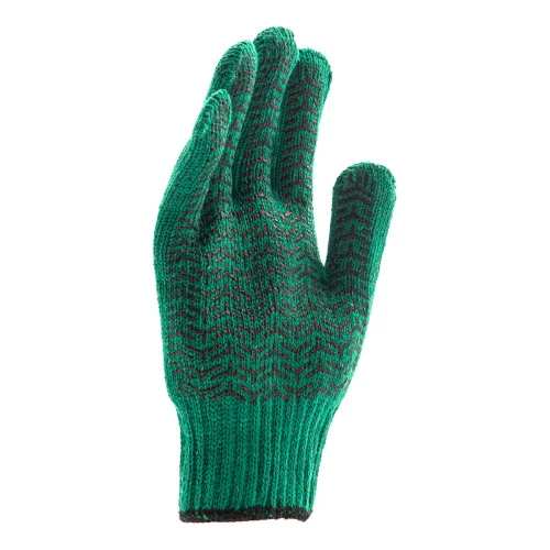 Перчатки трикотажные усиленные, гелевое ПВХ-покрытие, 7 класс, зеленые Сибртех