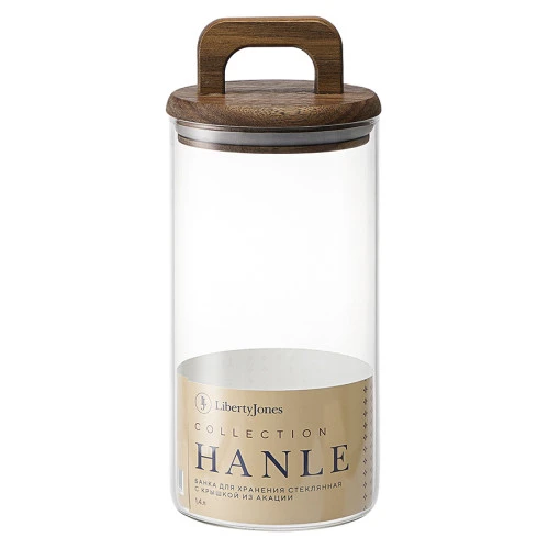 Банка для хранения стеклянная с крышкой из акации hanle, 1,4 л
