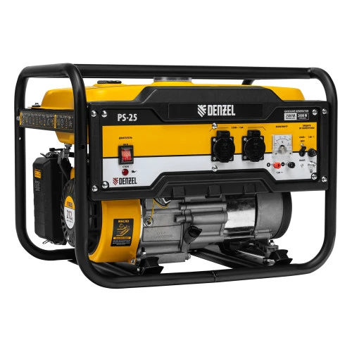 Генератор бензиновый PS 25, 2.5 кВт, 230 В, 15 л, ручной стартер Denzel