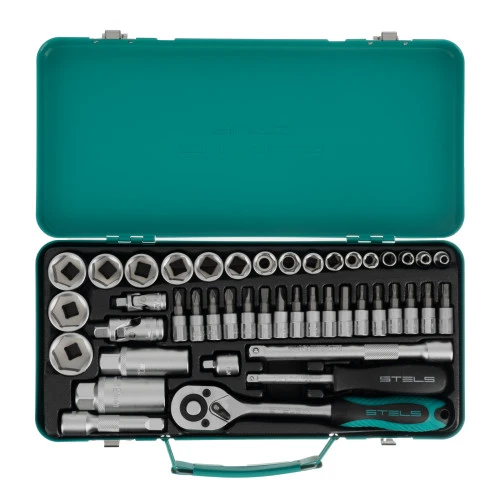 Набор торцевых головок с трещоткой, 1/4"и 3/8", 44 предмета Stels