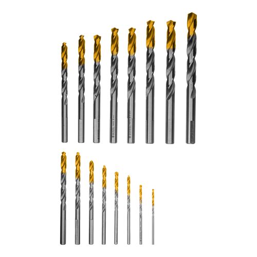 Набор сверл по металлу, 1-10 мм, Р6М5-TiN, Golden Tip, 19 шт Denzel