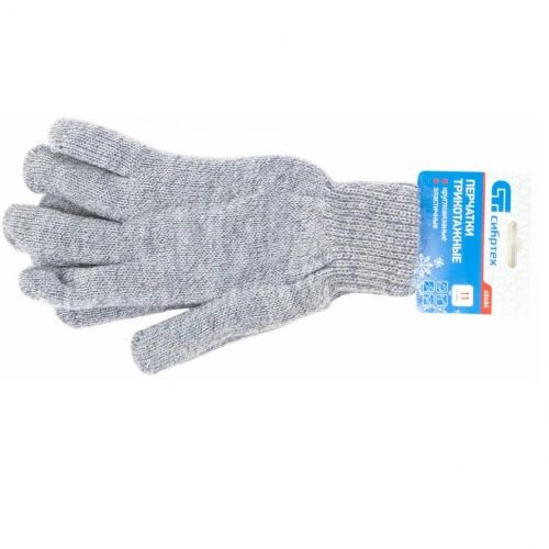 Перчатки трикотажные, акрил, двойные, серое мулине, двойная манжета Сибртех