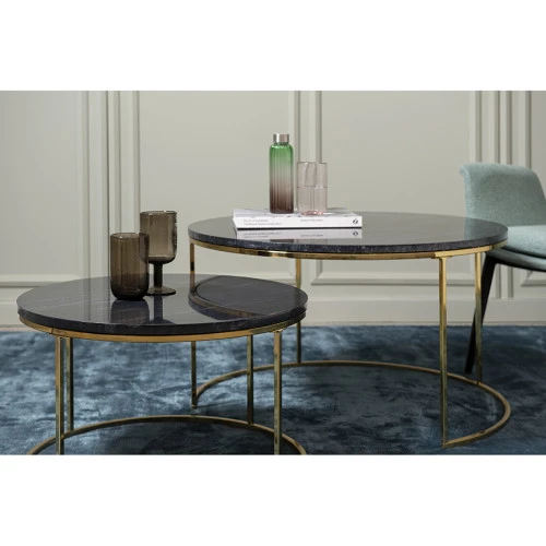 Набор из 2-х журнальных столиков hans, D60 см и D80 см, черный мрамор