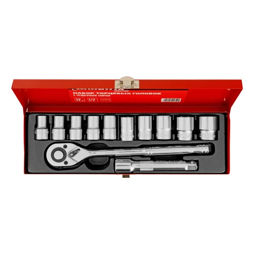 Набор торцевых головок, 1/2", головки 10 - 24 мм, с трещот. ключом, 12 предметов Matrix