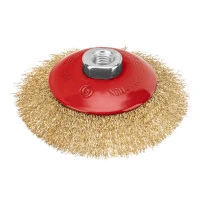 Щетка для УШМ, 115 мм, М14, "тарелка", латунированная витая проволока Matrix