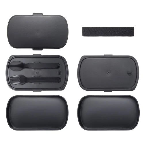 Ланч-бокс с приборами food time, 1 л, черный