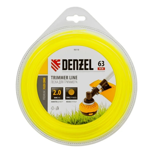 Леска для триммера, круглая 2 мм х 63 м, блистер Flex cord Denzel