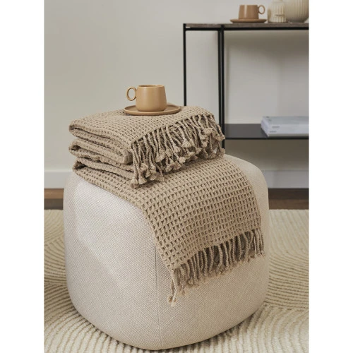 Плед из шерсти бежево-серого цвета из коллекции essential, 130х180 см