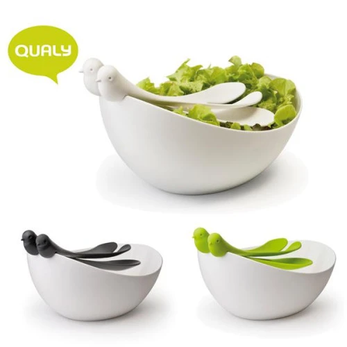 Салатник с ложками sparrow, белый/зеленый