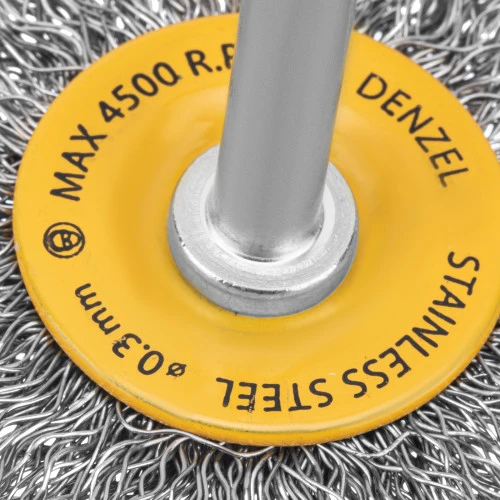 Щетка для дрели, 50 мм, Плоская, со шпилькой, нержавеющая витая проволока Denzel
