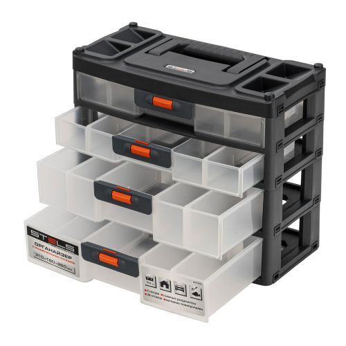 Органайзер для хранения с выдвижными лотками 310х150х260мм, 4 секции, пластик Stels