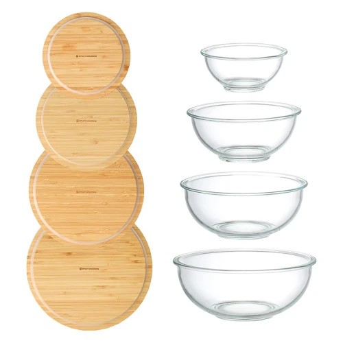 Набор из 4-х стеклянных мисок eco store с крышками из бамбука
