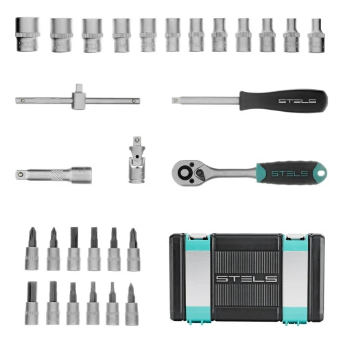 Набор инструментов, 1/4", CrV, пластиковый кейс 29 предметов Stels