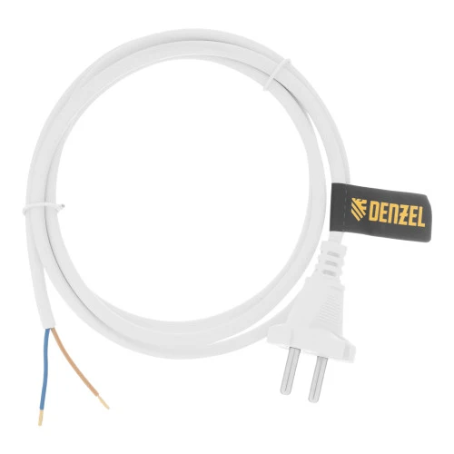 Шнур сетевой Energy Series, ПВС, 1,5 м, 2 x 1 мм, с неразборной вилкой, белый, Denzel
