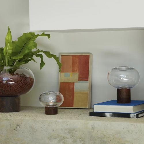 Ваза oblate, 13,5 см, прозрачная/орех