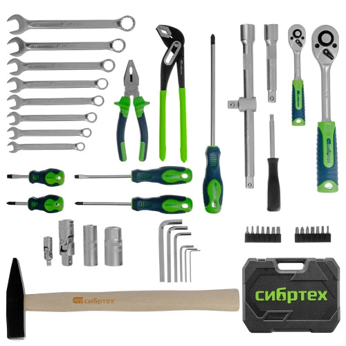 Набор инструментов, 1/2", 1/4", пластиковый кейс 76 предметов Сибртех