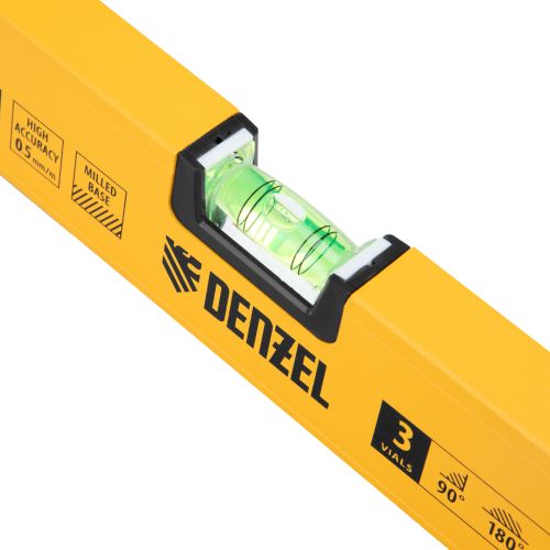 Уровень алюминиевый, магнит, фрезерованный, 3 глазка (1 зеркал.) 0,5 мм/м, 800 мм Denzel