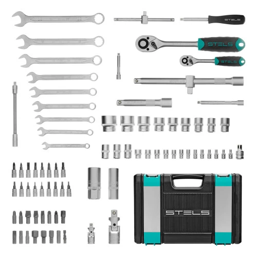 Набор инструментов, 1/2", 1/4", CrV, пластиковый кейс 82 предмета Stels